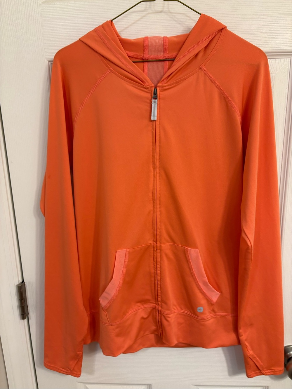 Soybu Orange Athletic Hoodie Jacket with Thumbholes Breathable Mesh Size Medium